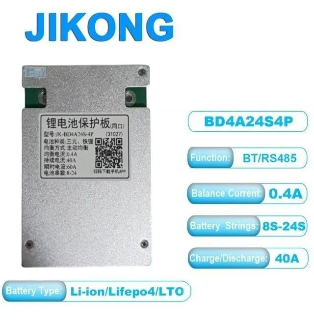 JK Smart BMS 8S-24S 40A Deşarj - 400mA Aktif Balans - Bluetooth - Lion - LiFePO4 - LTO ( JK-BD4A24S4P )